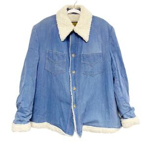 Vintage Robert Lewis Mens Size 44 Denim Sherpa Button Up Shirt Jacket Shaket